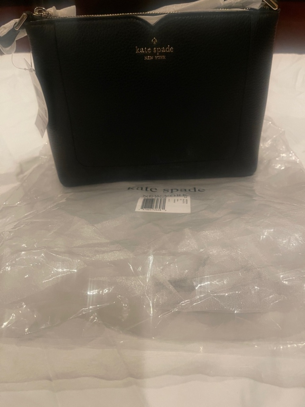 kate spade Black Leather Compact Crossbody with Gold Logo